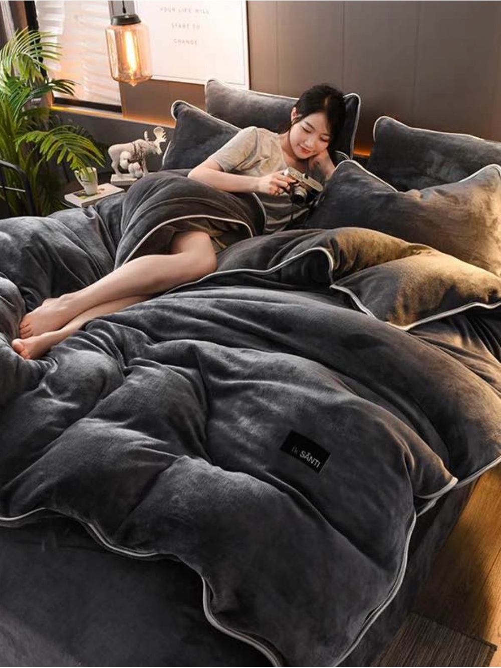Plush Velvet Gray Duvet Cover Set - SANTY